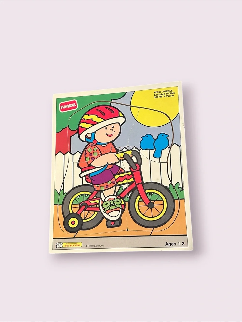 Vintage Playskool 1992 Learning To Ride Bicycle Wood Cardboard Puzzle Ages 1-3